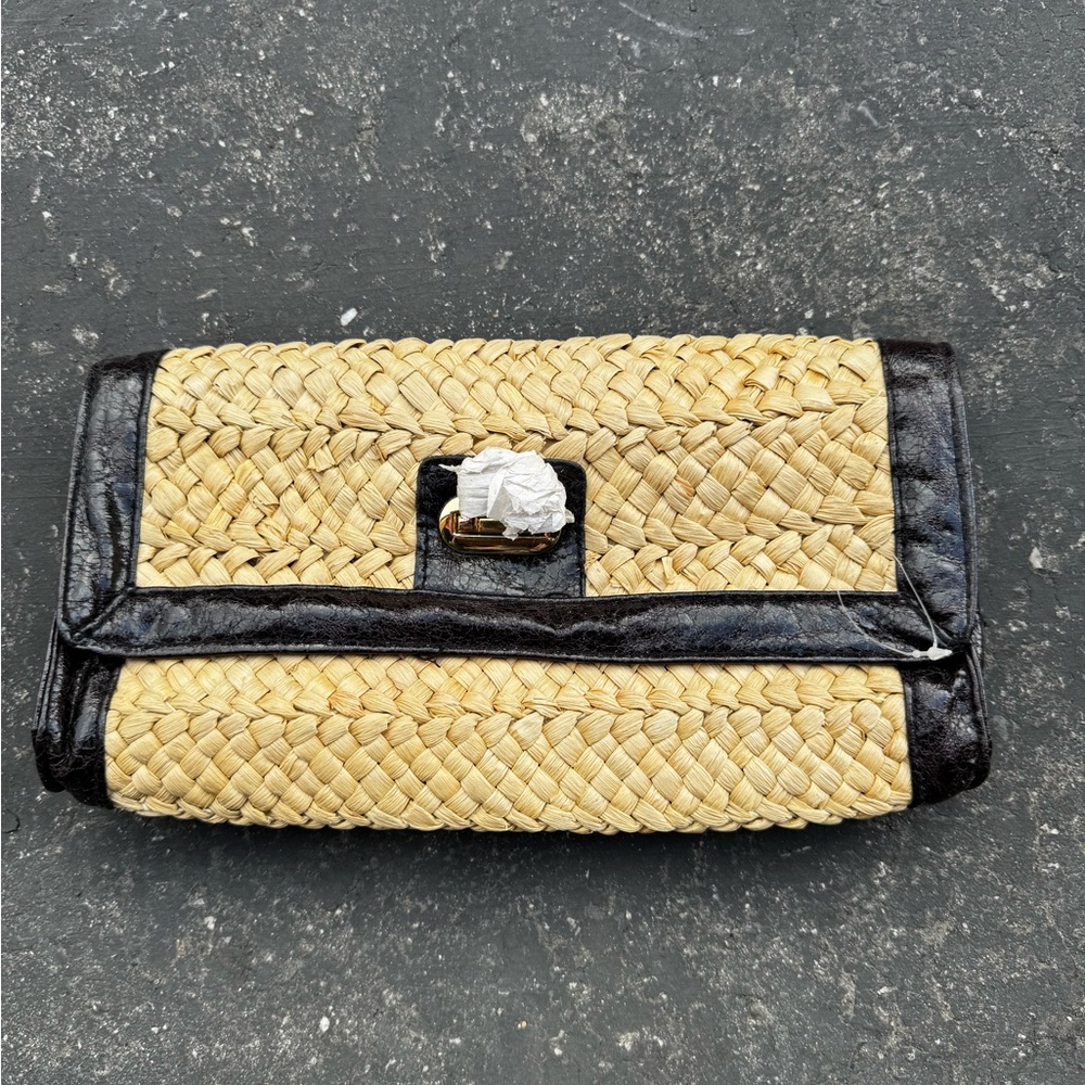 Chic Woven Tan and Black Clutch